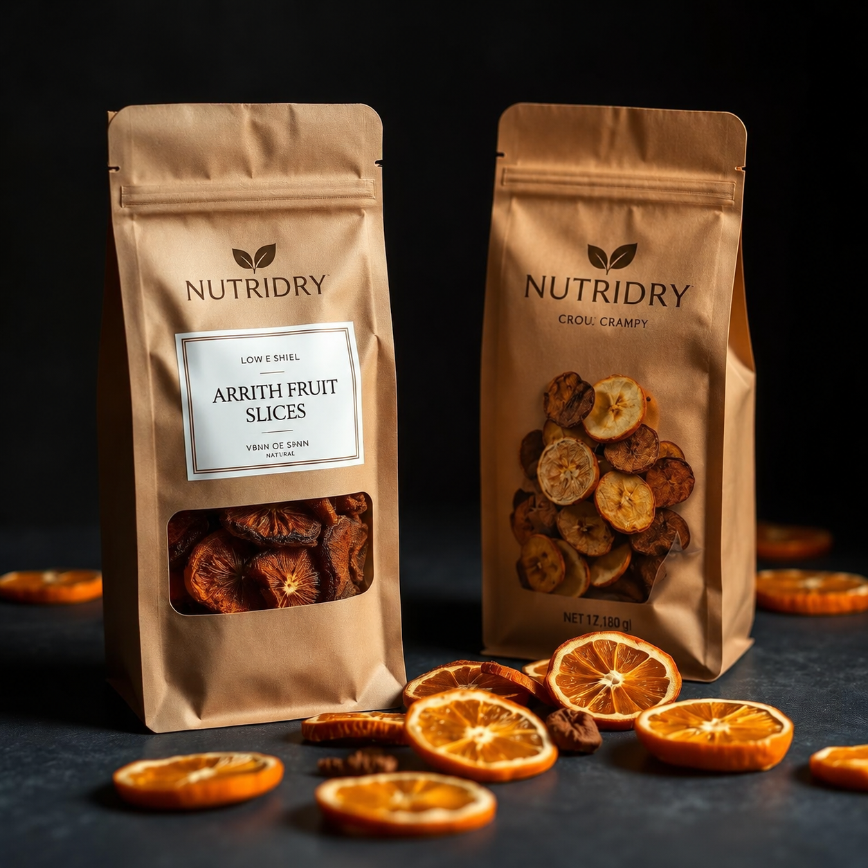 Embalagem premium kraft com frutas desidratadas
